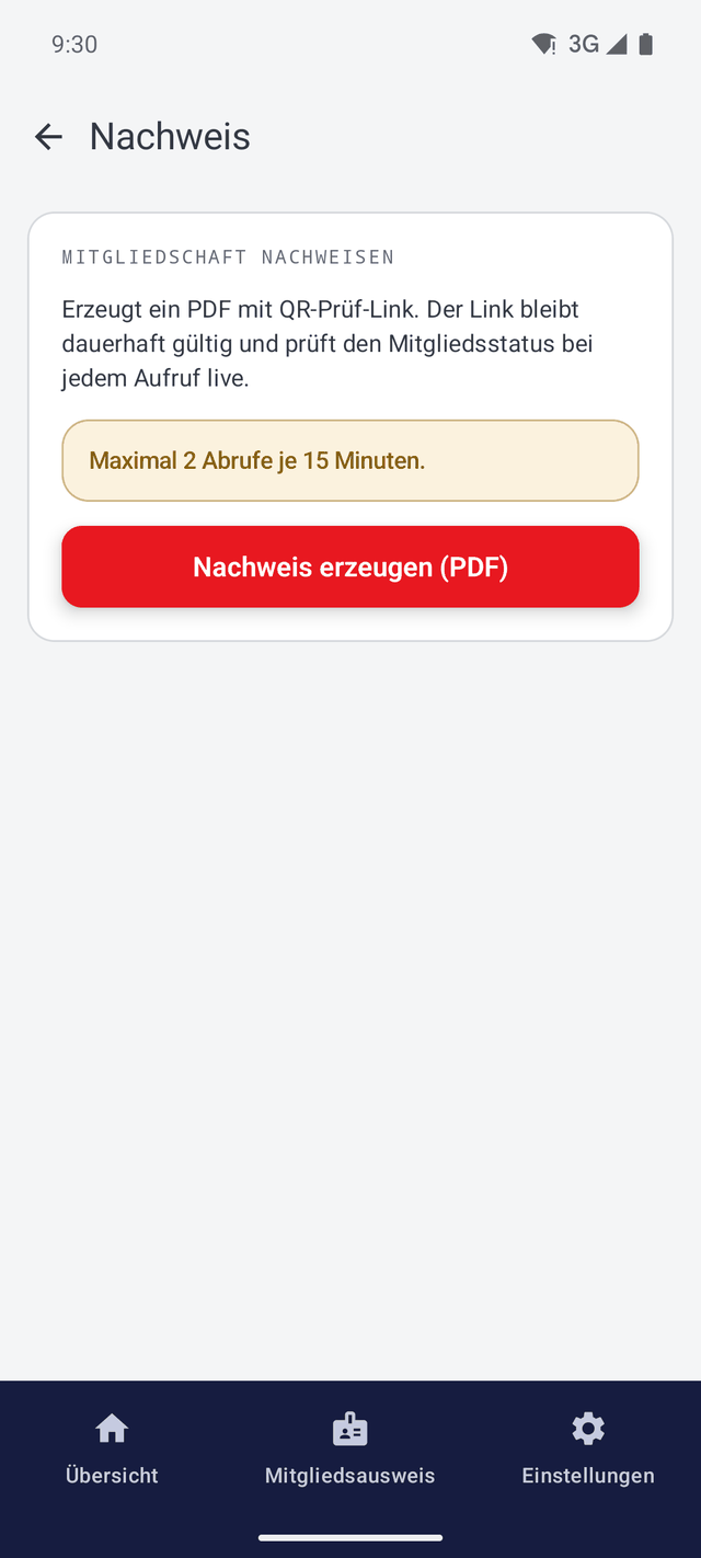 Mitgliedsnachweis als PDF auf einem Android-Smartphone